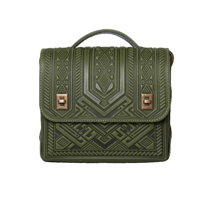 Olive Leather Satchel Genuine & Embossed Crossbody, Briefcase