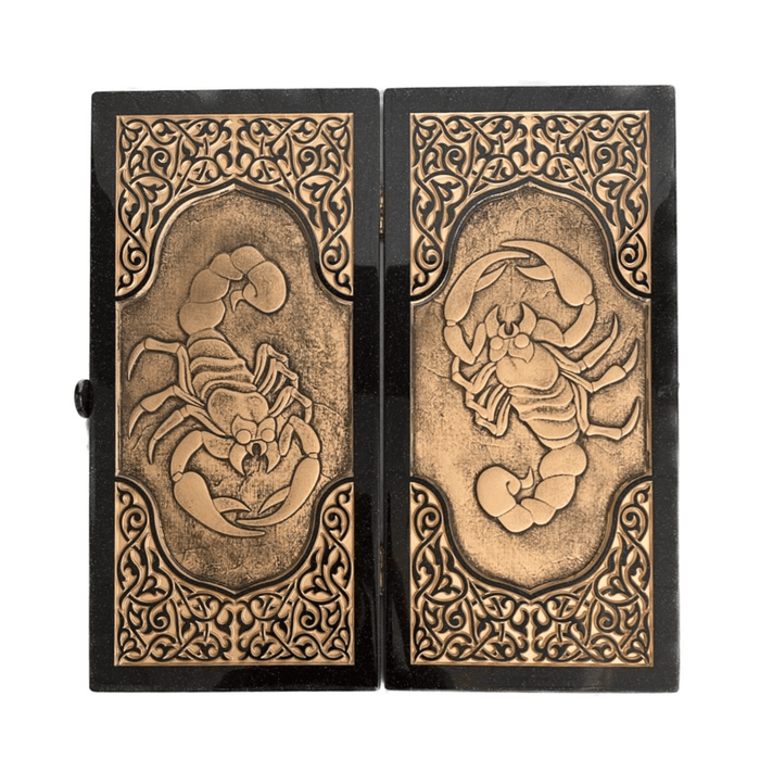 Luxury Black Acrylic Stone Backgammon "Golden Scorpion" 58×28 cm