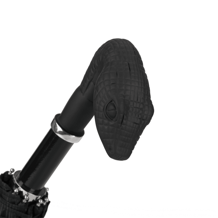 Rubberized Brass Snake Handle Black Folding Umbrella
