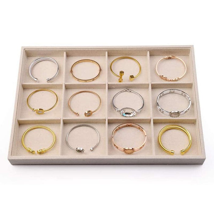 Linen Stackable Jewelry Display Tray with 12 Grids