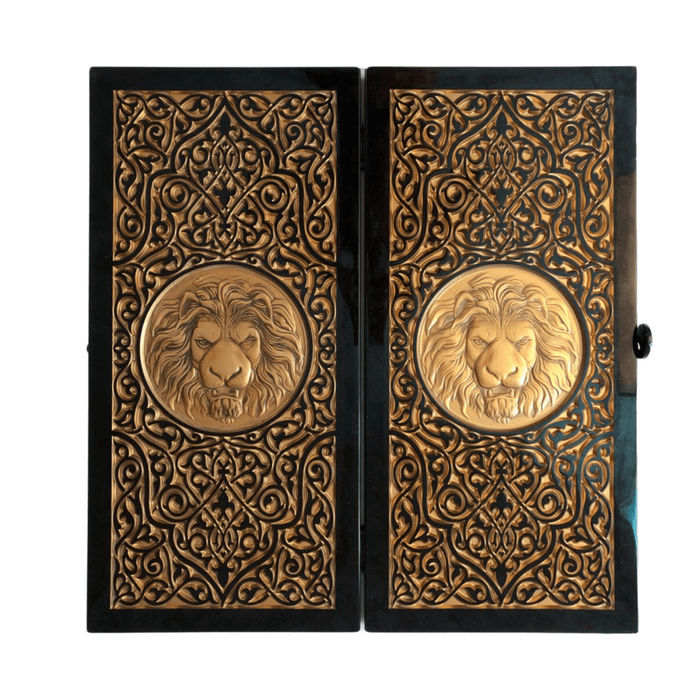 Luxury Black Acrylic Stone Backgammon "Golden Lion", Limited
