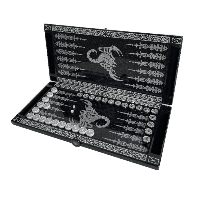 Luxury Black Acrylic Stone Backgammon "Scorpion" 58x28 cm