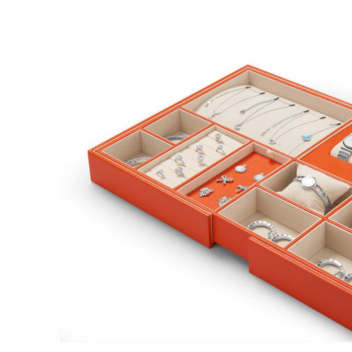 Orange Retractable Jewelry Storage Tray PU Leather