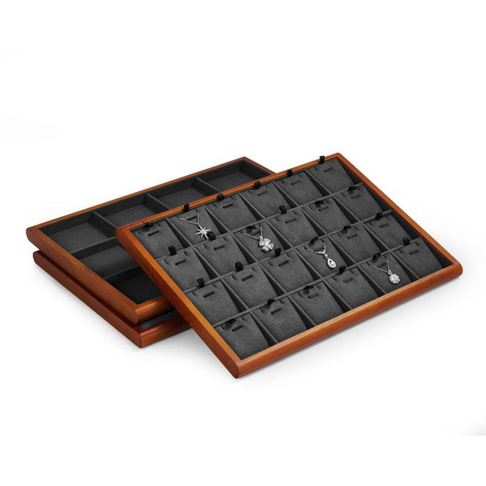 Wood Gray Microfiber Jewelry Display Tray Organizer