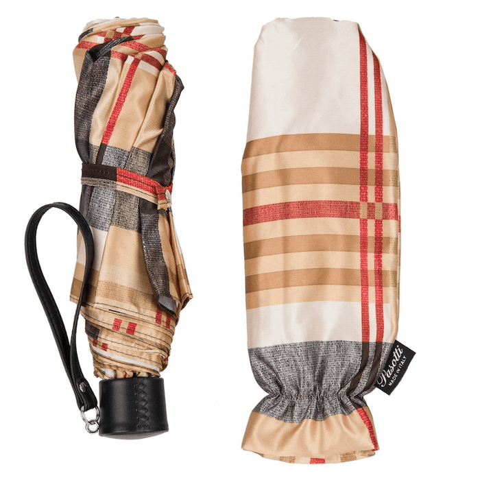 Classic Beige Stripe Black Leather Stylish Umbrella Women