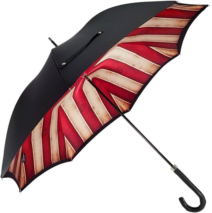 Handmade Striped Red and Cream Men's Umbrella with Shaded Colors