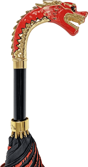 Premium Double Canopy Umbrella with Enameled Red Dragon Handle