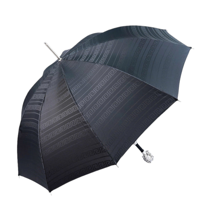 Luxury Black Medusa Umbrella - Italian Handmade, Silver Handle