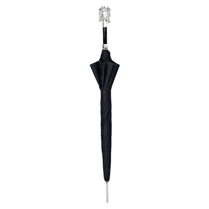 Luxury Black Medusa Umbrella - Italian Handmade, Silver Handle