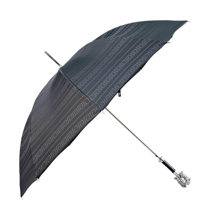Luxury Black Medusa Umbrella - Italian Handmade, Silver Handle