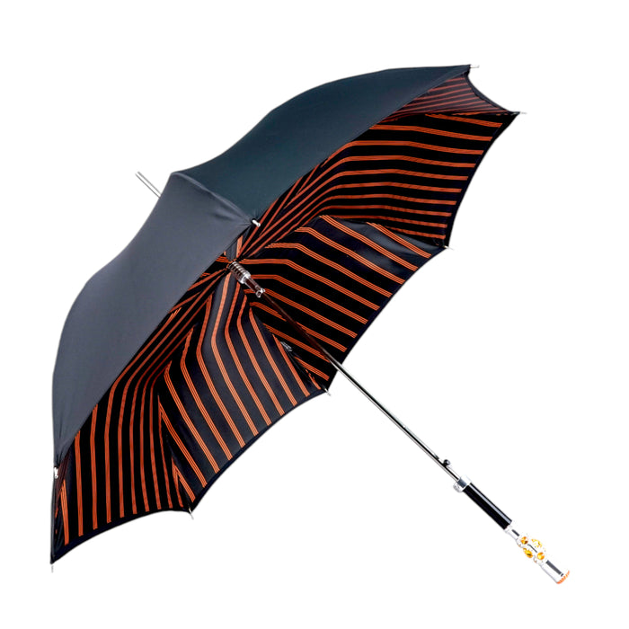 Luxury Striped Umbrella with Topaz-Accented Silver Handle