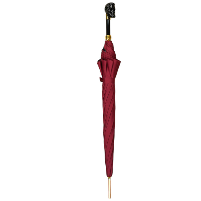 Bold Burgundy Umbrella with Artisan Skull Handle - Men's Collection