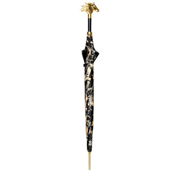 24K Gold Horse Head Handle Umbrella – Luxurious Equestrian Design