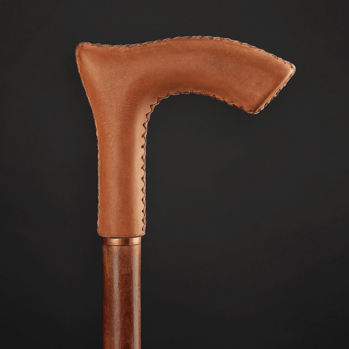 Leather Walking Stick Brown - Elegant Ergonomic Design Handle