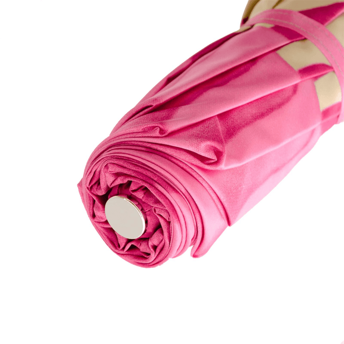 Pink Dahlia Flamingo Handle Luxury Folding Umbrella