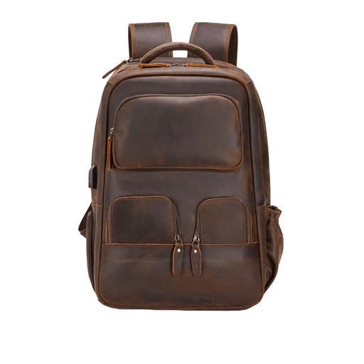 Men's Crazy Horse Leather Travel Backpack - Large Size