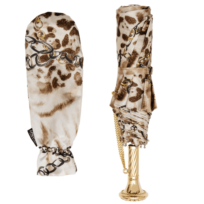 Leopard Chains Jewel Brass Chic Folding Umbrella