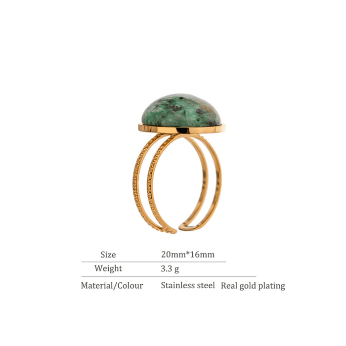 Natural Green Stone Golden Ring