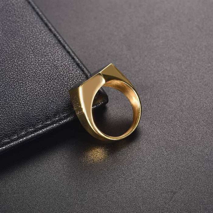 Hexagonal Agate Gold Ring Men's Accessory