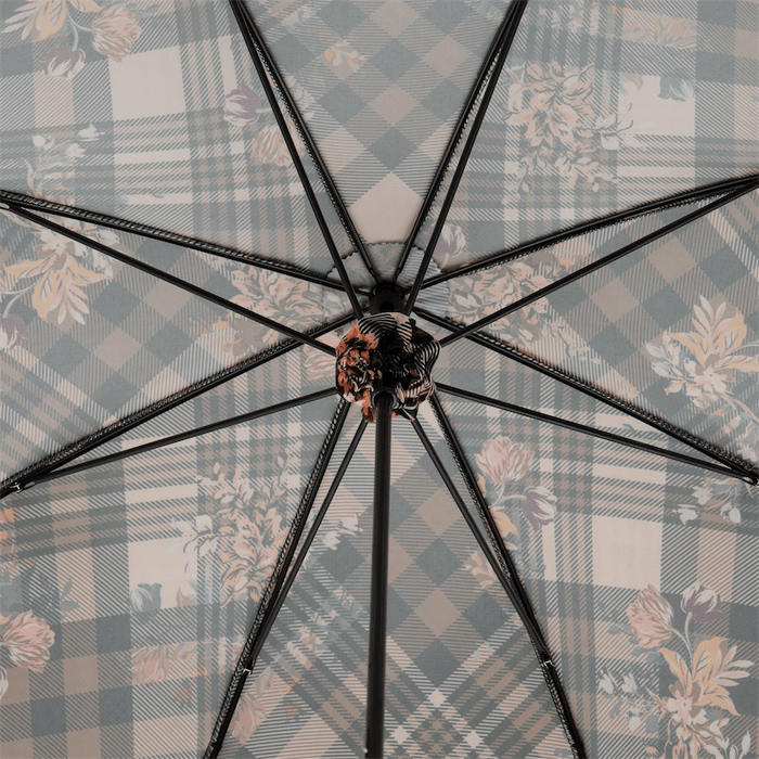 Tartan Floral Chestnut Handle Premium Parasol for Ladies
