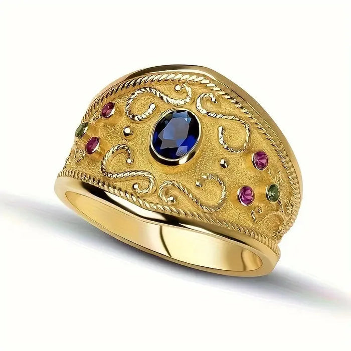 Wide Retro Palace Ring – 18K Gold-Plated with Zirconia Stones