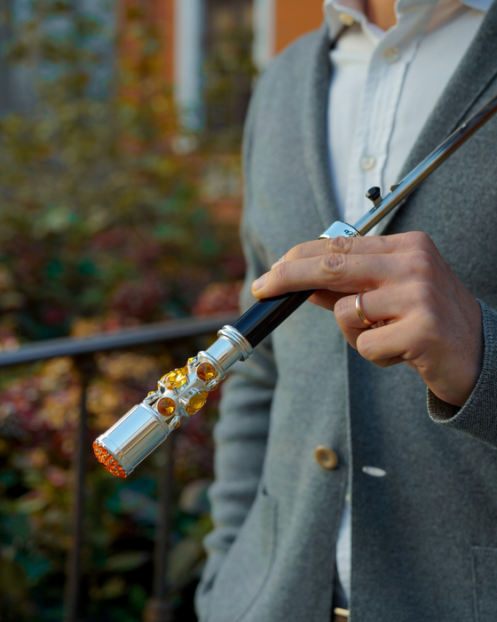 Luxury Striped Umbrella with Topaz-Accented Silver Handle