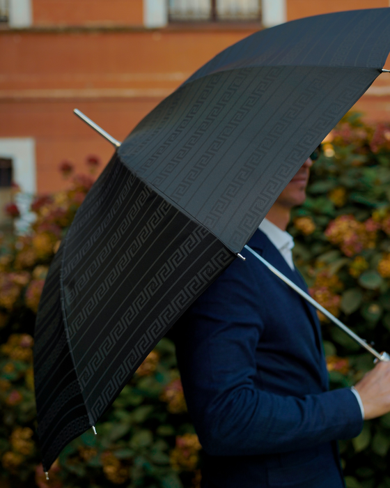 Luxury Black Medusa Umbrella - Italian Handmade, Silver Handle