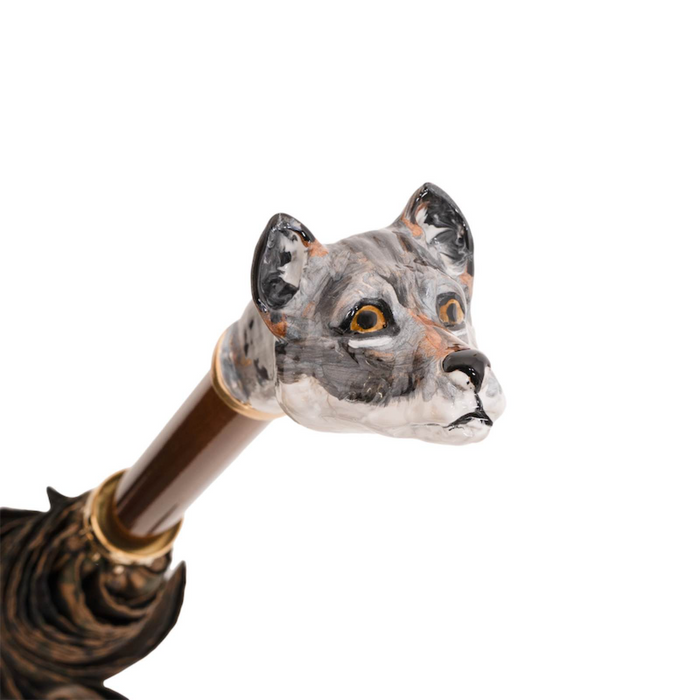 Designer Unique Men's Wolf Handle Khaki Umbrella