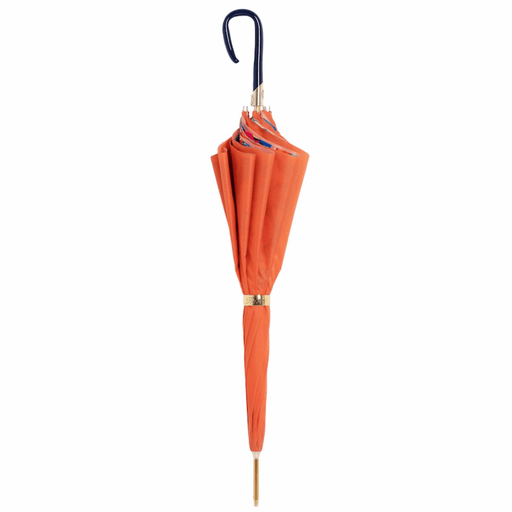 Women's Orange Umbrella with Flowered Interior and Unique Blue Handle