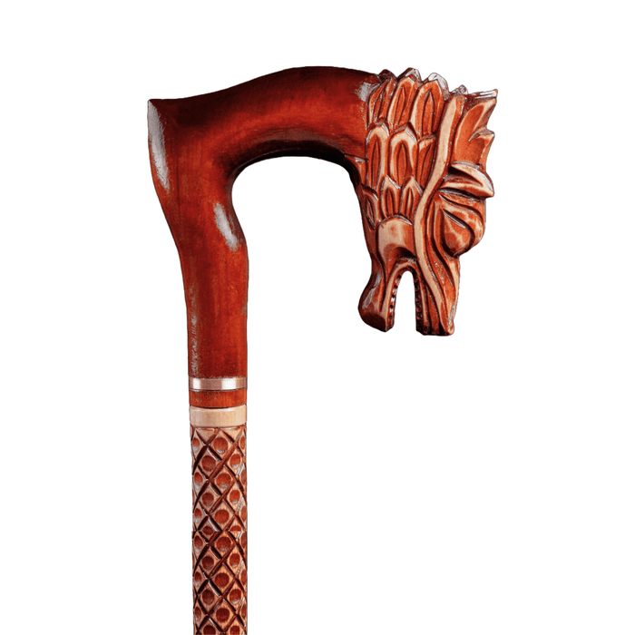 Red Dragon Head Walking Stick, Hand Craft Wooden Walking Cane