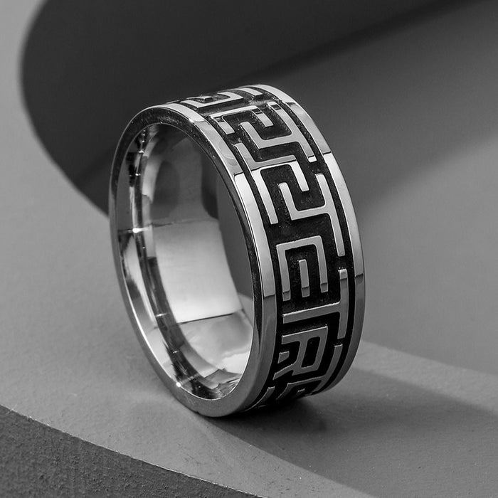 Ring with Black Enamel Greek Key Pattern