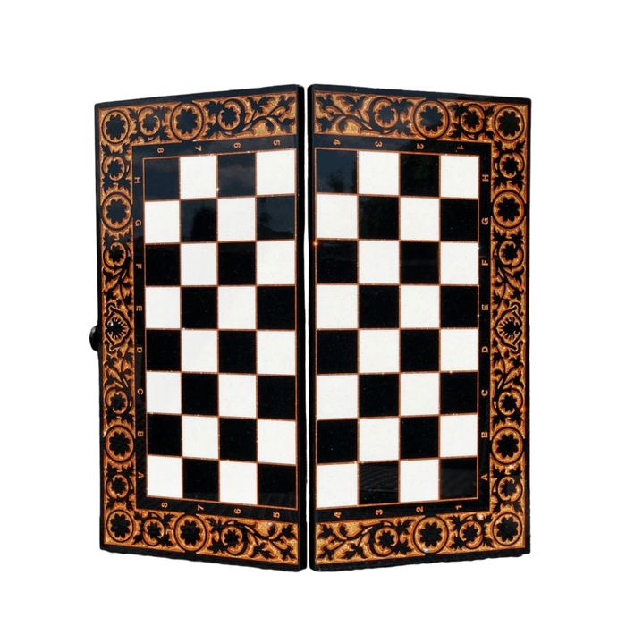 Luxury Black Acrylic Stone Chess Set, Backgammon Set 3 In 1