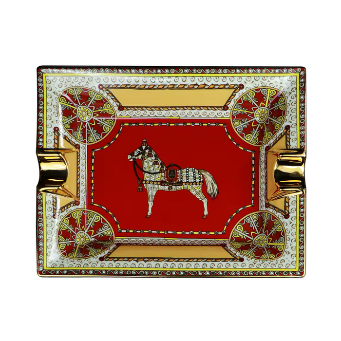 Regal Horse Ceramic Cigar Ashtray – Luxury 2-Slot Design