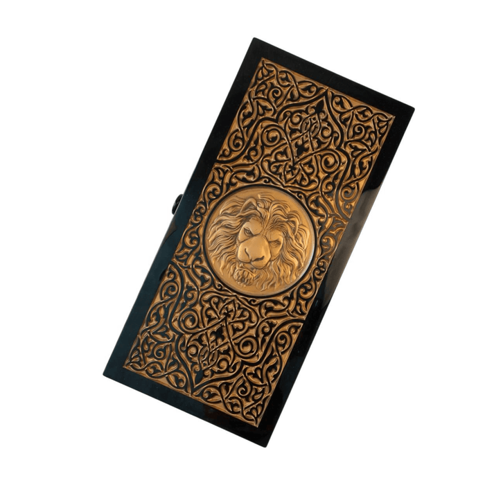 Luxury Black Acrylic Stone Backgammon "Golden Lion", Limited