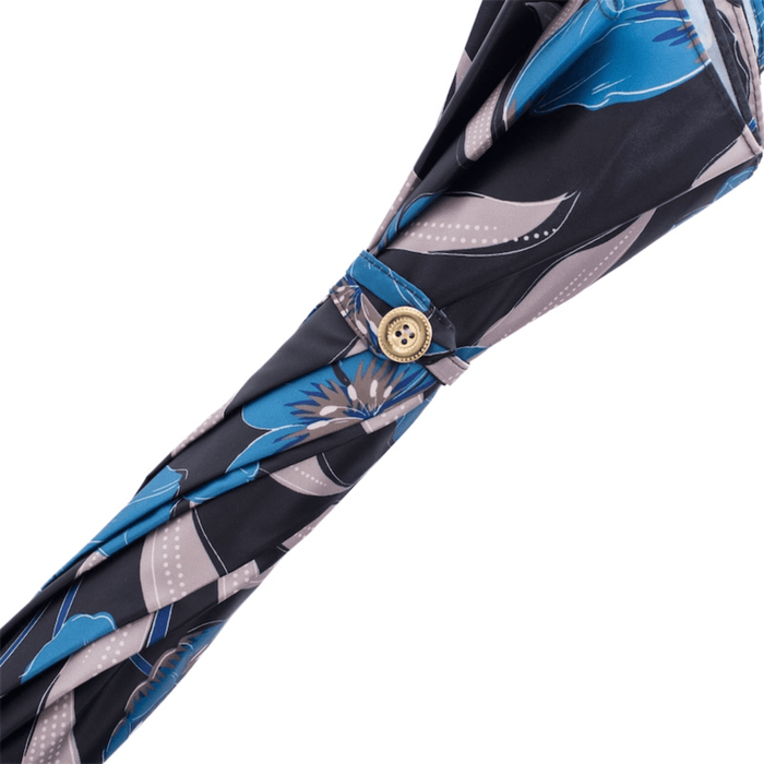 Stylish Blue Flowers Umbrella with Black Leather Handle