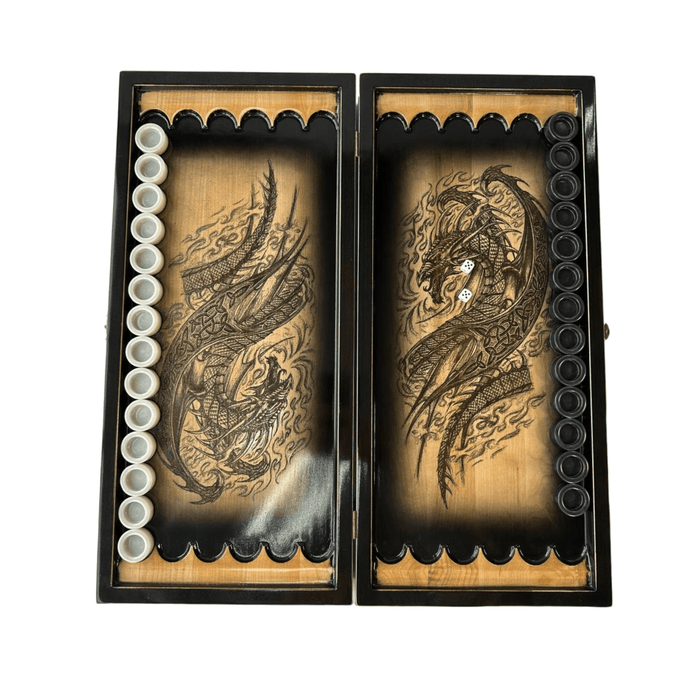 Wooden Backgammon "Dragon", Travel Backgammon Set, Limited