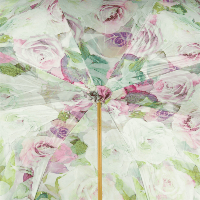 Jeweled Handle Green and Pink Roses Double Cloth Umbrella