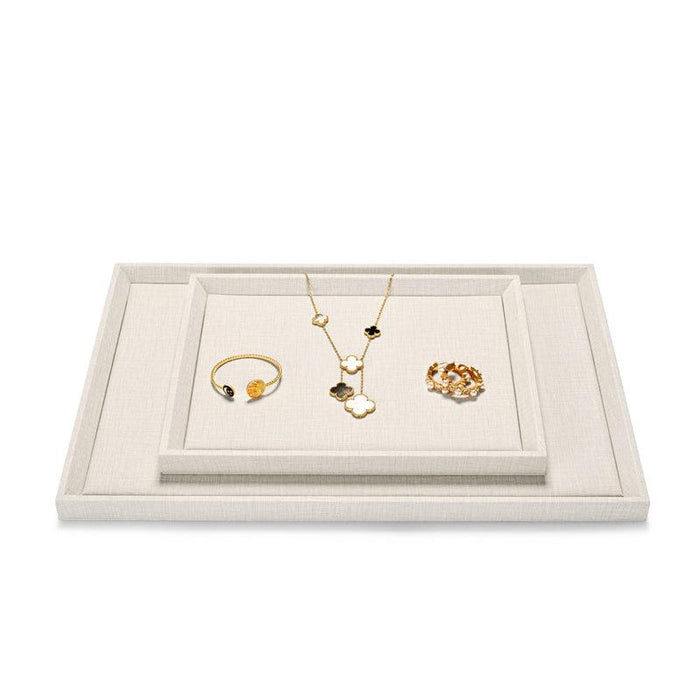 Beige PU Leather Textured Jewelry Display Tray
