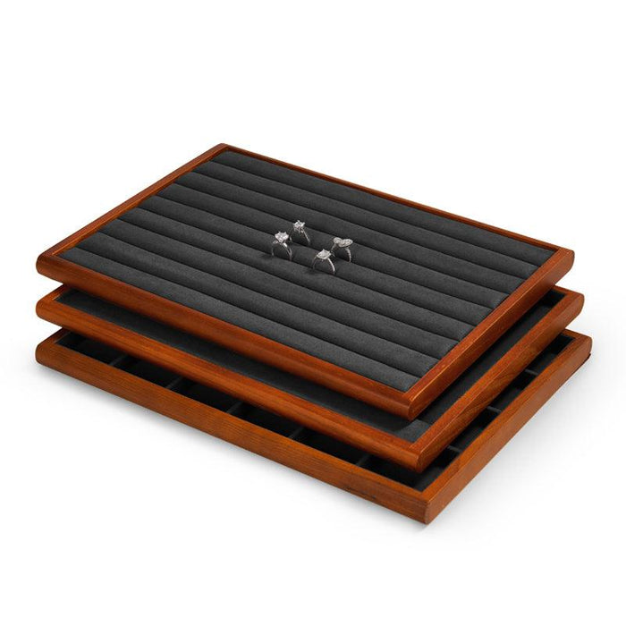 Wood Gray Microfiber Jewelry Display Tray Organizer