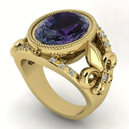 Sparkling Purple Cubic Zirconia Ring – Golden Hollow Retro Finger Jewelry