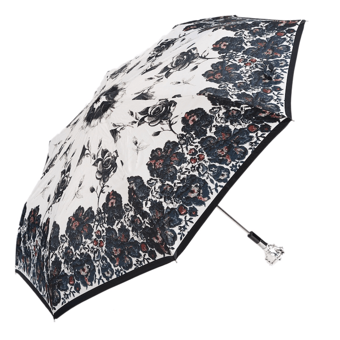 Silver Rose Floral High-Quality Folding Umbrella
