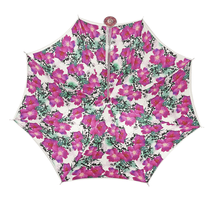 Silvered Umbrella with Anemones and Fuchsia Crystals