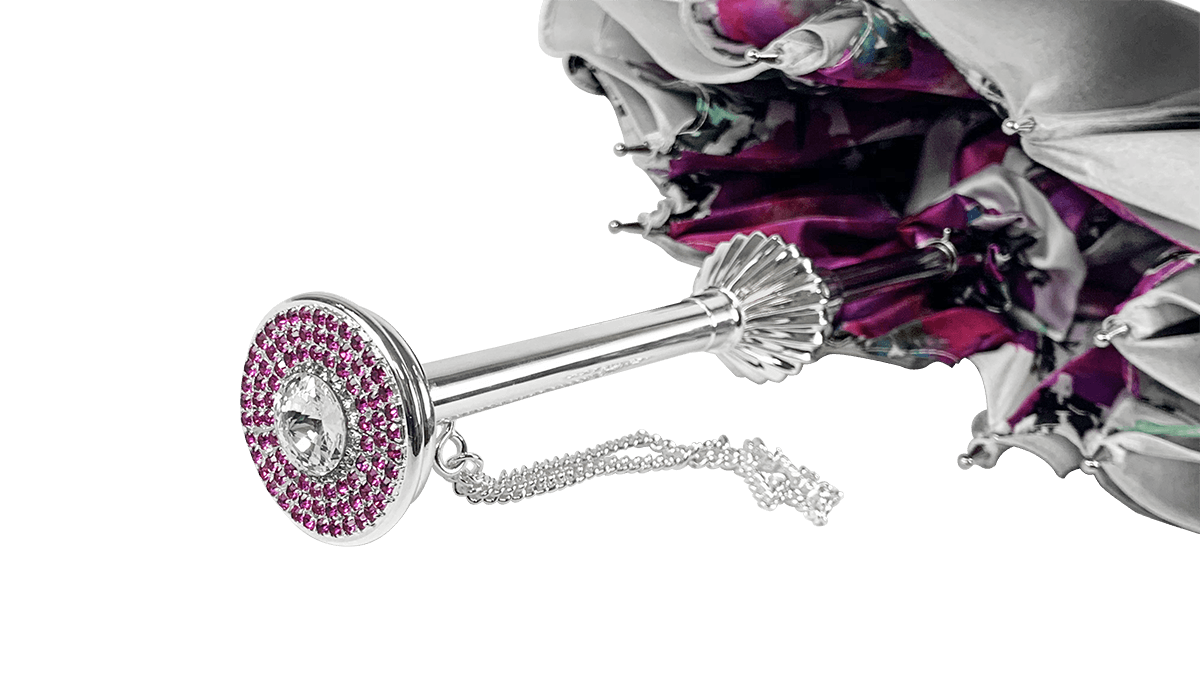 Silvered Umbrella with Anemones and Fuchsia Crystals