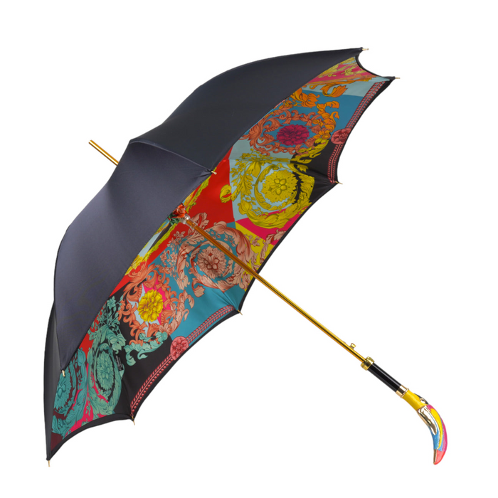 Designer Italian Umbrella with Hand-Enameled Toucan Handle