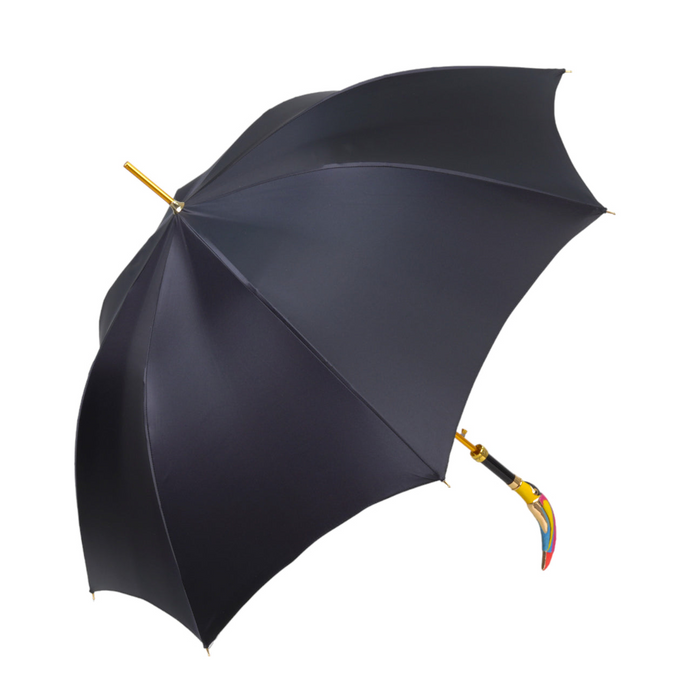Designer Italian Umbrella with Hand-Enameled Toucan Handle