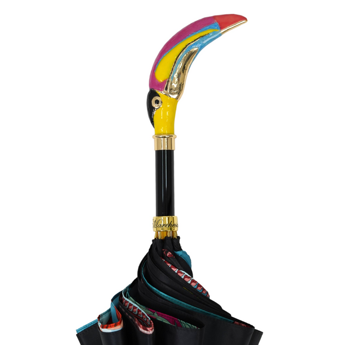 Designer Italian Umbrella with Hand-Enameled Toucan Handle