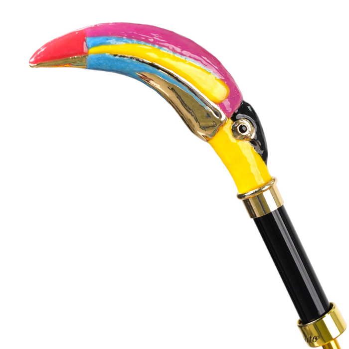 Designer Italian Umbrella with Hand-Enameled Toucan Handle