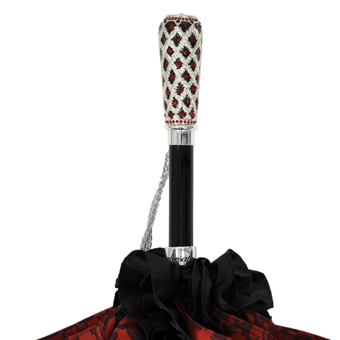 Luxury Umbrella Featuring Black Ruffles and Silver-Plated Accents