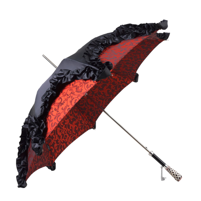 Luxury Umbrella Featuring Black Ruffles and Silver-Plated Accents
