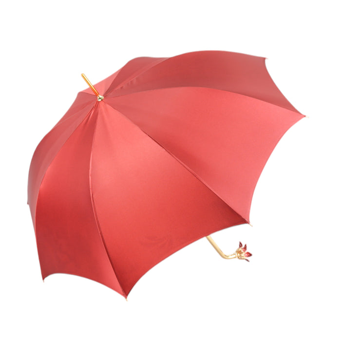 Elegant Red Flower Handle Umbrella with Gold Accents